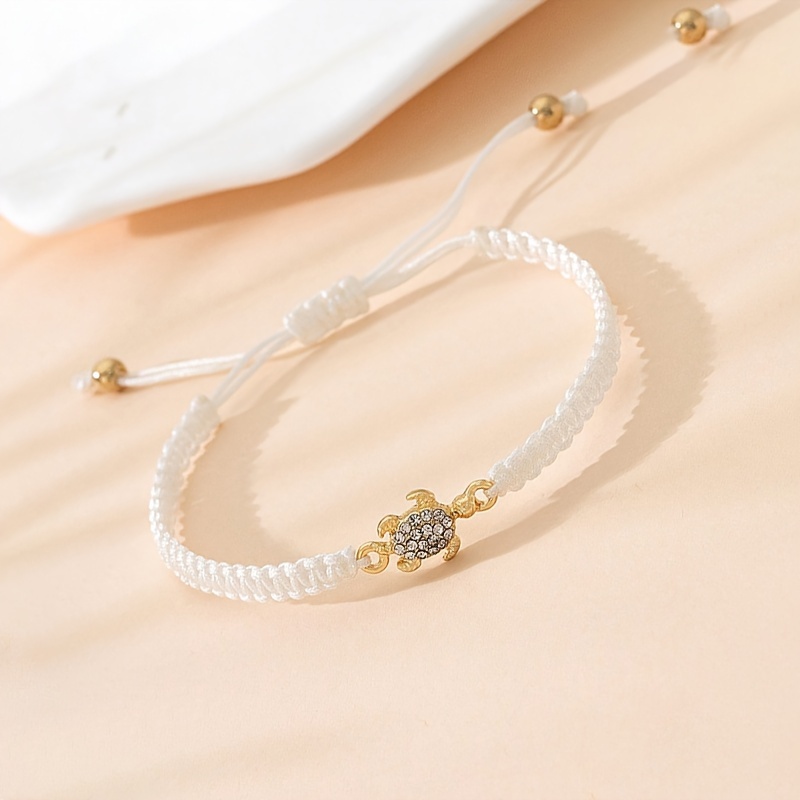 Sea Turtle Bracelet with Gemstone Charm and Golden Beads